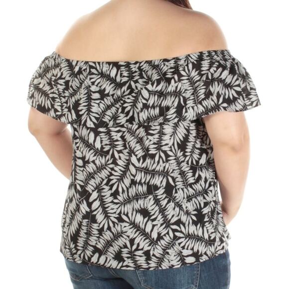 1.STATE off the shoulder ruffle leaf print blouse top black cream Size XL NEW - Picture 4 of 7